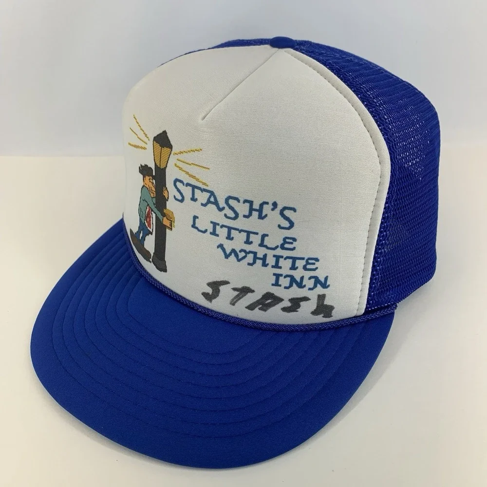 Stash's Little White Inn Hat Blue Mesh Snapback Trucker Cap Wisconsin Vintage